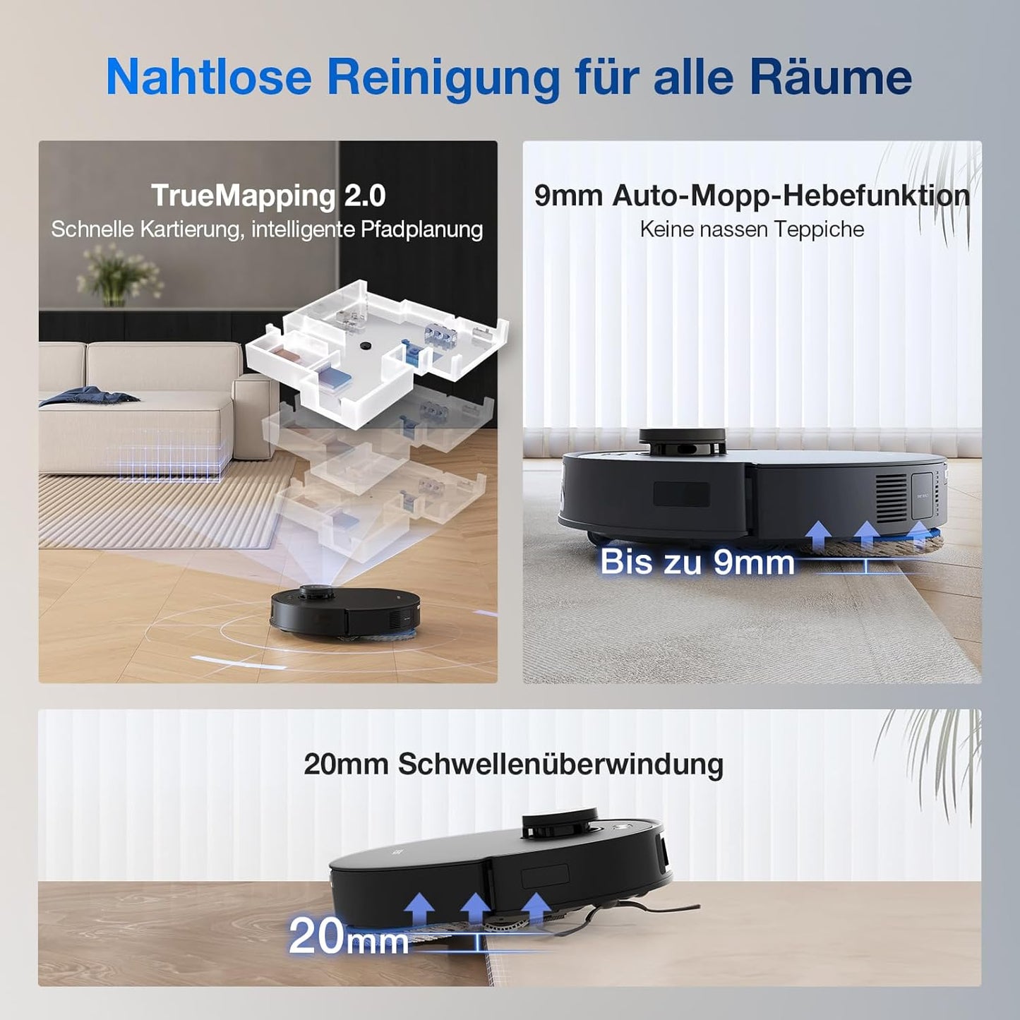 ECOVACS DEEBOT T30S PRO Saugroboter mit Wischfunktion, 11.000 Pa, ZeroTangle Technologie, 70°C heißes Wasser Wischen beim Waschen, TruEdge™ Kantenwischen, 6.400mAh Batterie, AI-Hindernisvermeidung