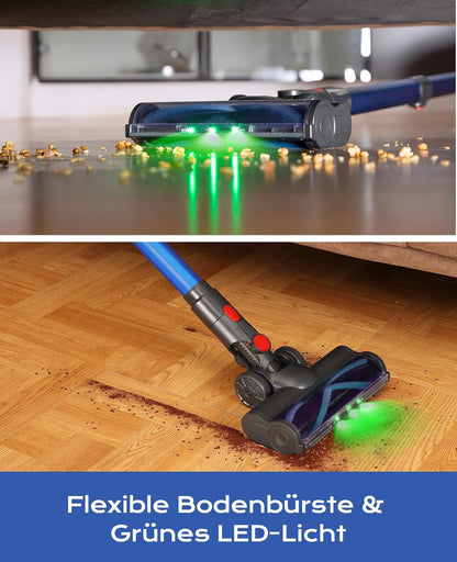 Ivormentico Akku Staubsauger, Staubsauger Kabellos 50Mins/40KPA/450W, Akkustaubsauger mit Geen LED, Kabelloser Staubsauger mit Aufgerüstete Bodenbürste, Staubsauger Akku für Tierhaare, Dunkelblau