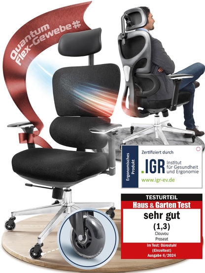 CLOUVOU CleverSeat Bürostuhl Ergonomisch [TESTSIEGER] Schreibtischstuhl 100% individuell einstellbar | Büro Stuhl & Gaming Stuhl | Computerstuhl Home Office Chair Ergonomic | Drehstuhl 150 kg