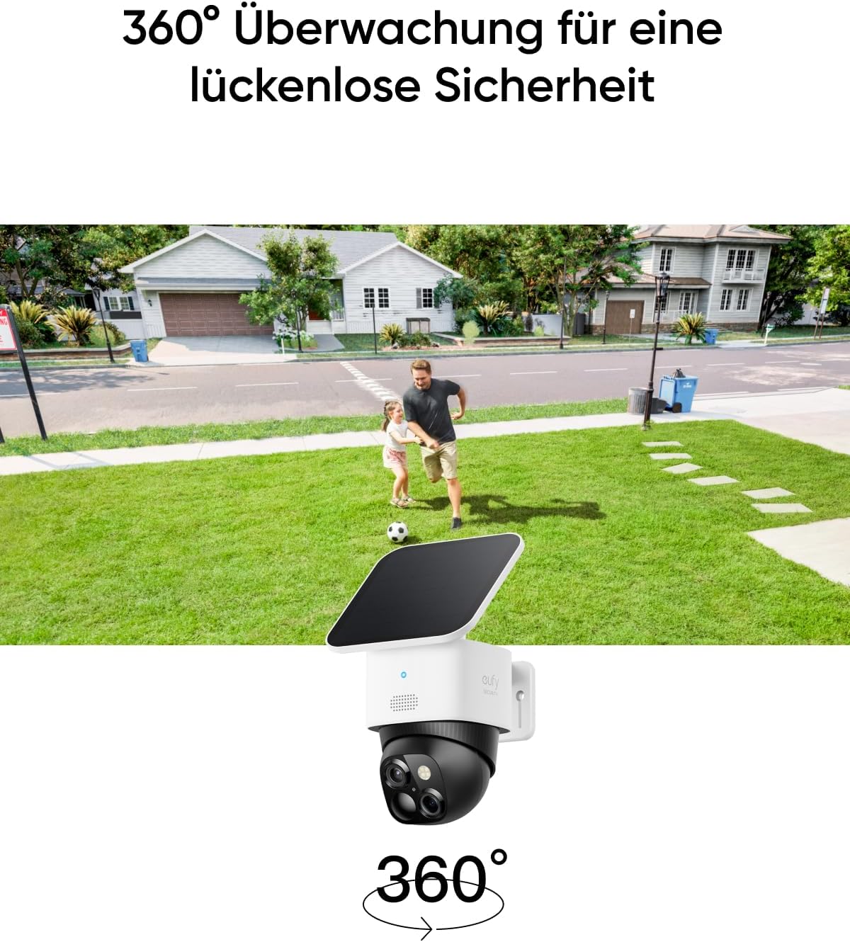 eufy Security SoloCam S340, Kamera Überwachung Aussen, 360°-Überwachung, Keine Toten Winkel, Überwachungskamera Aussen Akku, Solar, 2,4GHz WLAN, Gebührenfreie Nutzung, HomeBase 3 kompatibel