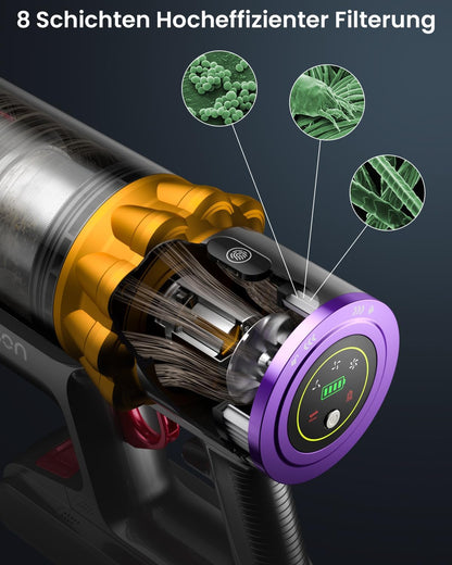 Anyson 45000Pa/550W/70Min Staubsauger Kabellos, 1.6L Akku Staubsauger Super Leise, Akkustaubsauger Selbstladender mit LED Display/Anti-Tangle-Bürste, Stabstaubsauger für Hartböden Teppiche Tierhaare