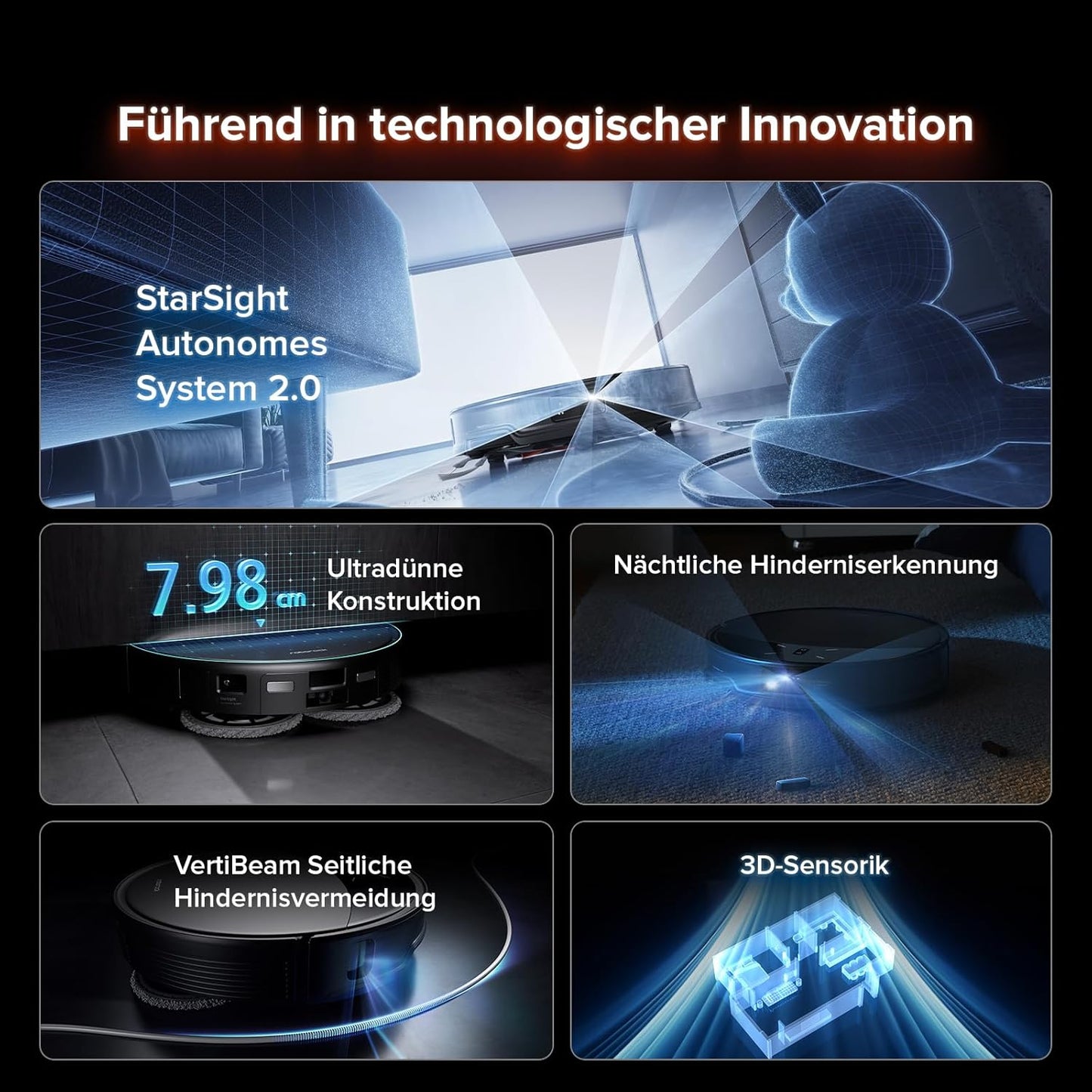 roborock Saros 10R Saugroboter mit Wischfunktion&angebbarem Wischmopp, 7,98cm Ultra-Slim Design, StarSight System 2.0, Zero-Tangle System