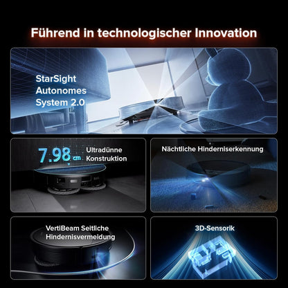 roborock Saros 10R Saugroboter mit Wischfunktion&angebbarem Wischmopp, 7,98cm Ultra-Slim Design, StarSight System 2.0, Zero-Tangle System