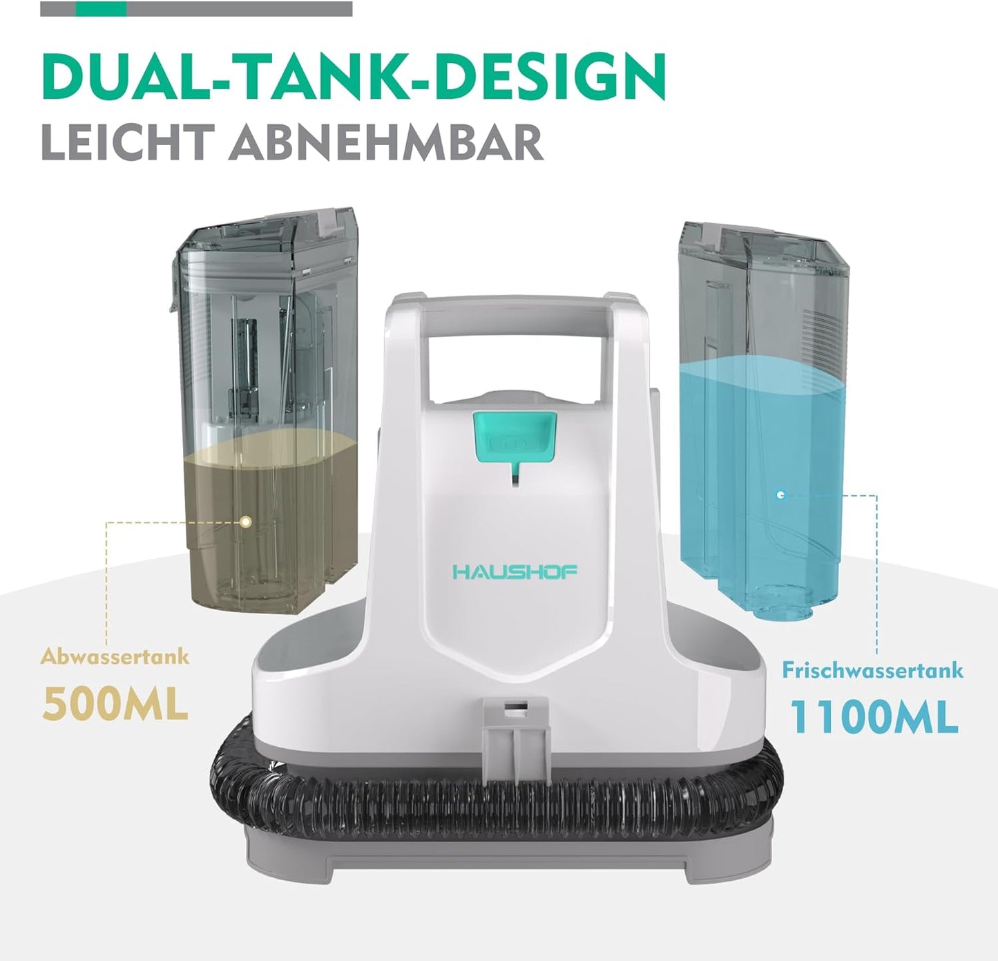 HAUSHOF Waschsauger Teppichreiniger, StainZapper Fleckenreiniger für Teppich mit Reinigungsmittel, Sofa, Vorleger, Polster, Treppen, Auto, 28,5cm X 15cm X 26,5cm, 400W, Weiß/Grau