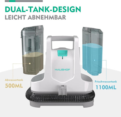 HAUSHOF Waschsauger Teppichreiniger, StainZapper Fleckenreiniger für Teppich mit Reinigungsmittel, Sofa, Vorleger, Polster, Treppen, Auto, 28,5cm X 15cm X 26,5cm, 400W, Weiß/Grau