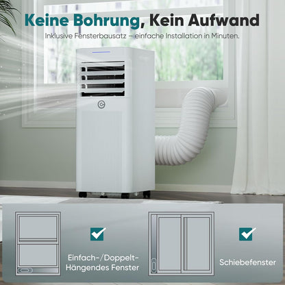 Klimaanlage Mobil 9000 BTU, 3-in-1 Mobile Klimaanlage mit Abluftschlauch,Kühlen,Entfeuchten, Luftzirkulation, LED Display&Fernbedienung, 24h-Timer, Leise&Energieeffizient, Für Räume bis zu 88 m³(33㎡)