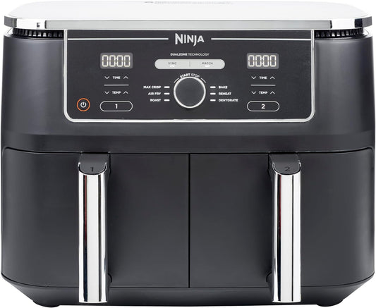 Ninja Foodi MAX Dual Zone Digitale Heißluftfritteuse, 9,5L Airfryer, 2 Fächer, Antihaftbeschichtung, spülmaschinenfeste Körbe, 6-in-1, 8 Portionen, Schwarz AF400EU