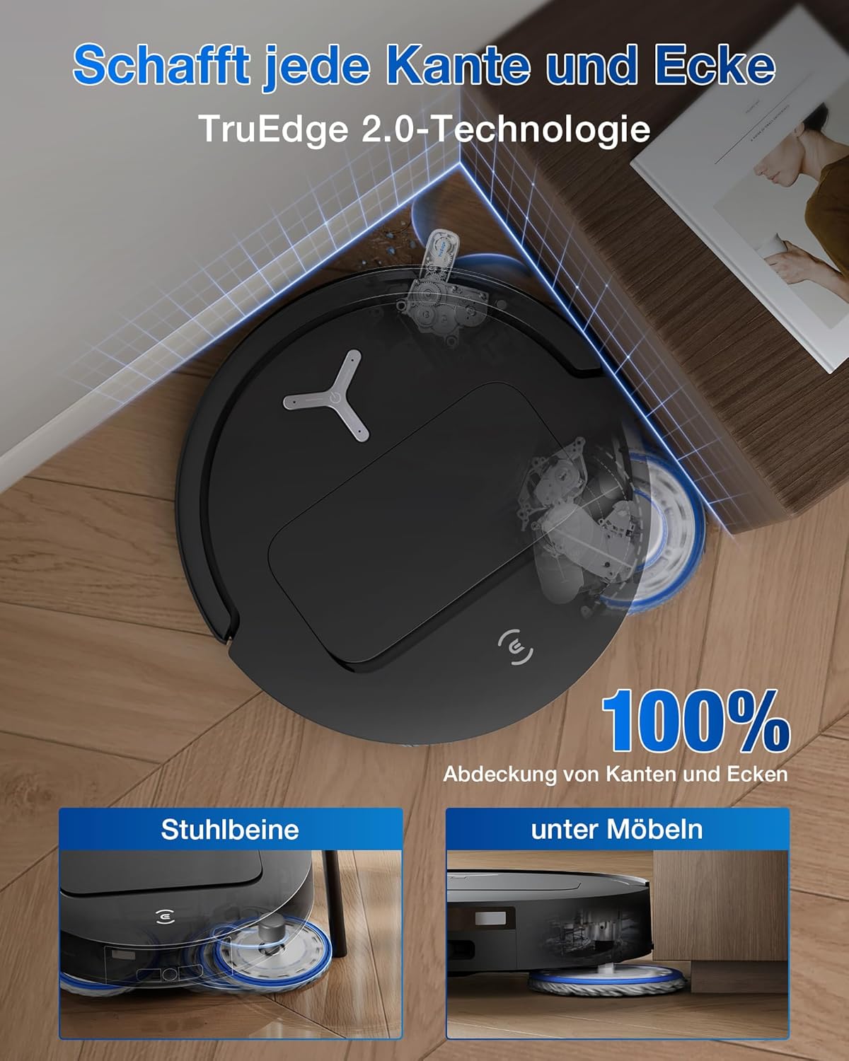 ECOVACS DEEBOT T50 PRO Omni Saugroboter mit Wischfunktion, Ausfahrende Seitenbürste und Wischmopp, 15.000 Pa, T30 PRO OMNI-Upgrade, Auto Zugabe von Reinigungslösung, Moppwäsche mit 75°C heißem Wasser