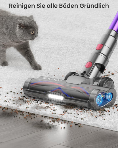 Anyson 45000Pa/550W/70Min Staubsauger Kabellos, 1.6L Akku Staubsauger Super Leise, Akkustaubsauger Selbstladender mit LED Display/Anti-Tangle-Bürste, Stabstaubsauger für Hartböden Teppiche Tierhaare