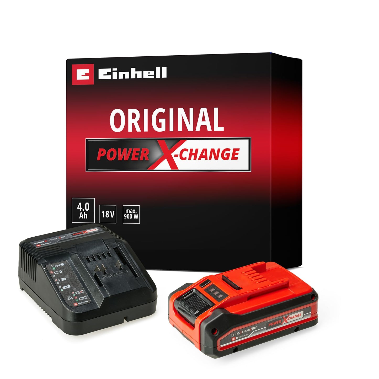 Original Einhell Starter Kit 4,0 Ah Akku und Ladegerät Power X-Change (Li-Ion, 18 V, 75 min Ladezeit, passend für alle Power X-Change Geräte) 1er Pack