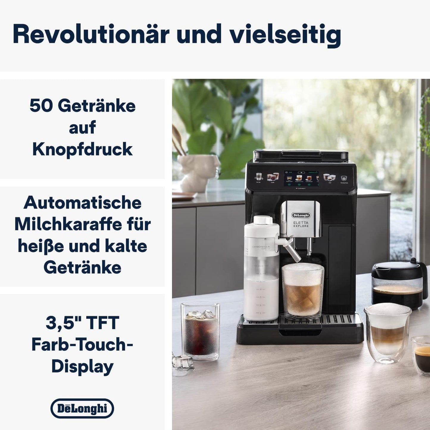 De'Longhi Eletta Explore Cold Brew ECAM452.67.G Kaffeevollautomat mit LatteCrema Milchsystem, Heiße & Kalte Getränke auf Knopfdruck, 3,5 Zoll TFT Touchscreen Farbdisplay, inkl. Kaffeekanne, Dunkelgrau