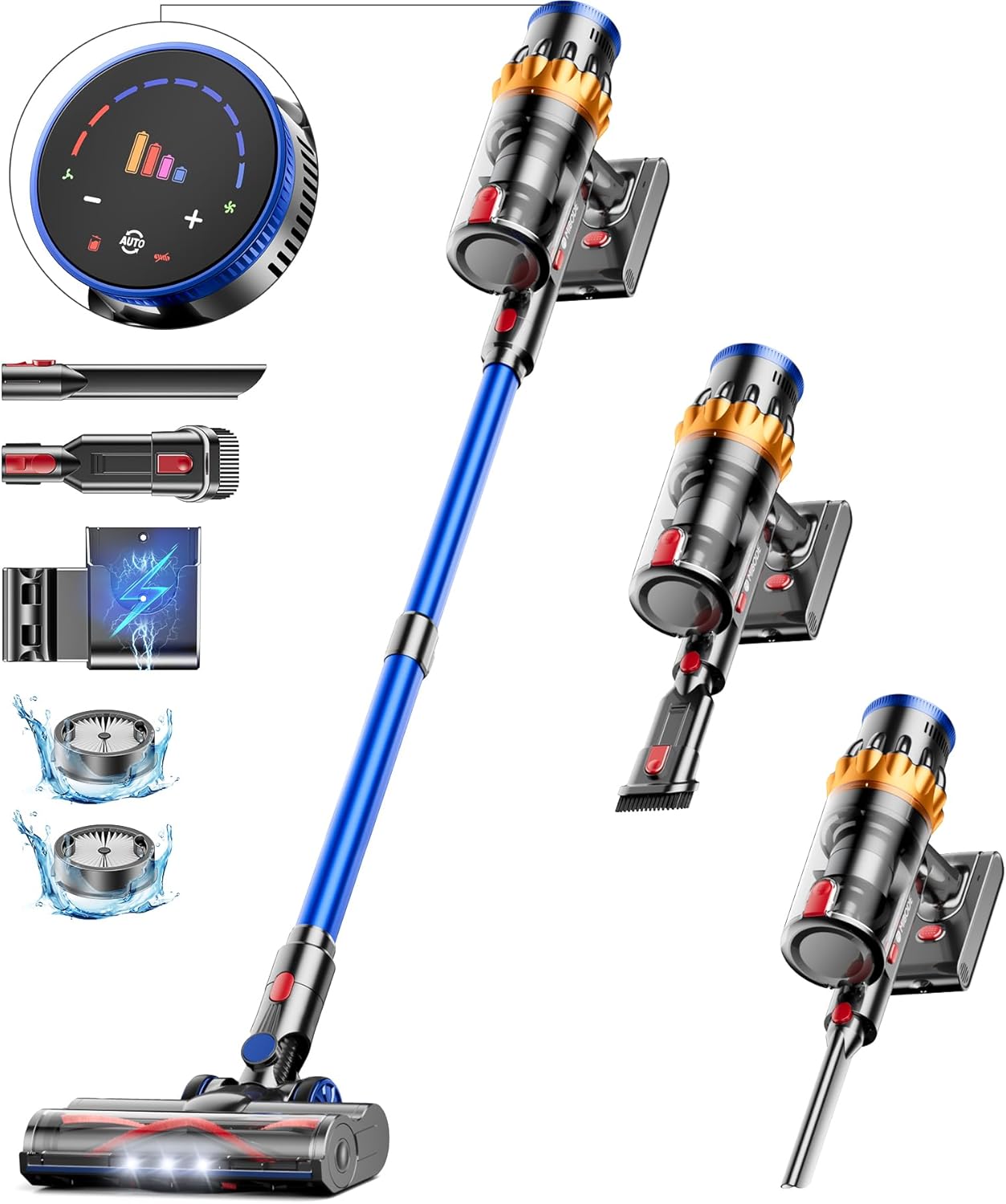 MIBODE Akku Staubsauger, 45000Pa/550W/70Mins Staubsauger Kabellos mit Smart Display, Staubsauger mit Automatikmodus & Anti-Verhedderung-Bürste für Teppich, Hartboden und Tierhaare