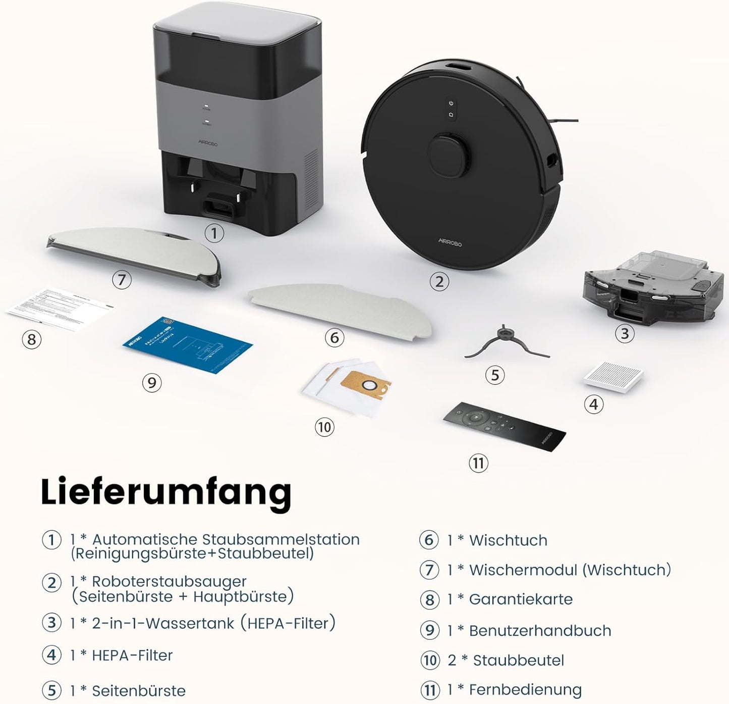 AIRROBO T20+ Saugroboter mit Wischfunktion, 3.5L Staubsauger Roboter mit Absaugstation, 180Min Laufzeit, LiDAR Navigation, Starke Saugkraft ideal für Teppich und Tierhaare, APP Steuerung