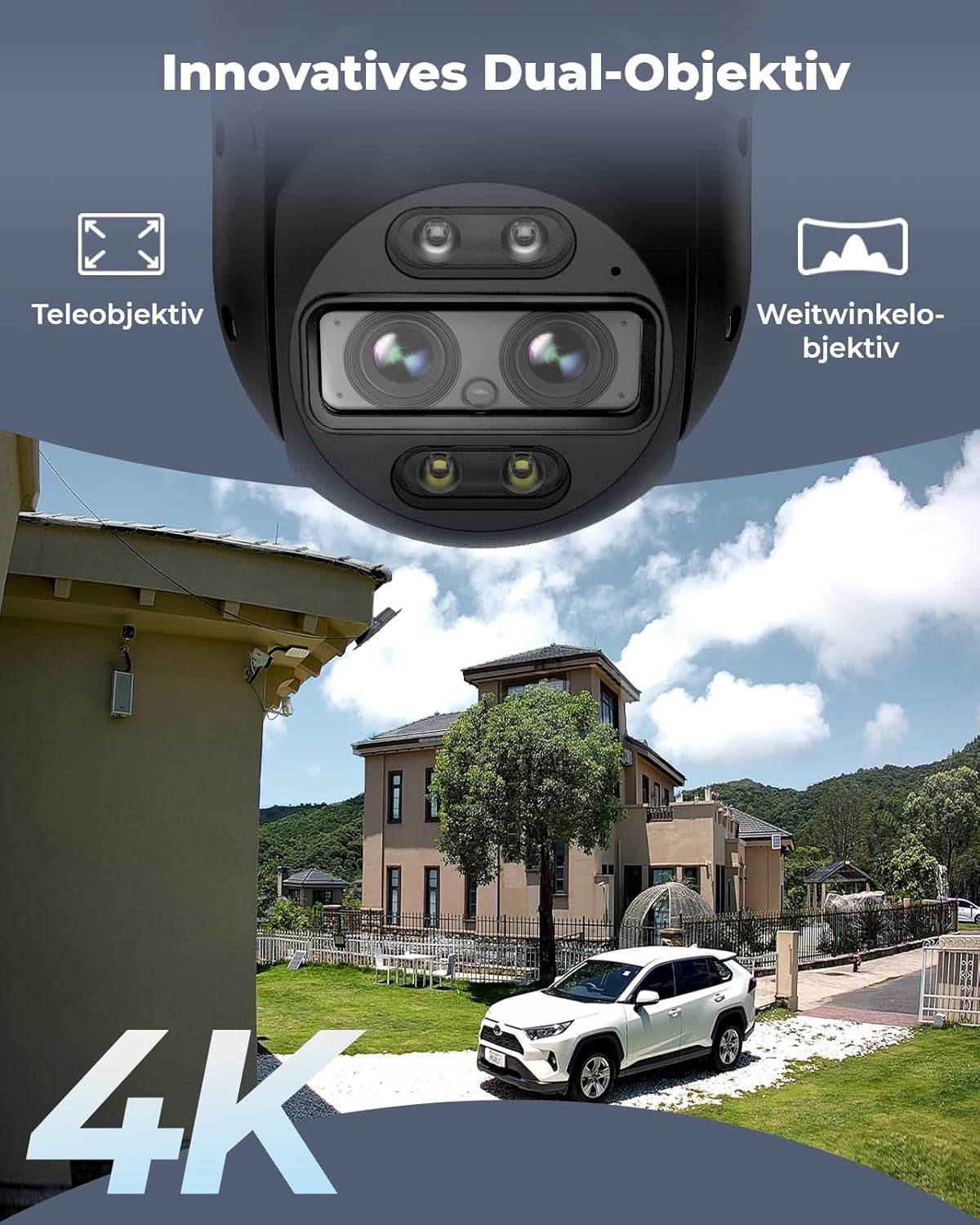 Reolink 4K 8MP Wi-Fi 6 PTZ Überwachungskamera Aussen mit Dual-Objektiv, Auto-Tracking, Smarte Personen-/Fahrzeug-/Tiererkennung, 6X Hybrid-Zoom, Farbnachtsicht, 2-Wege-Audio, TrackMix WiFi