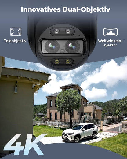 Reolink 4K 8MP Wi-Fi 6 PTZ Überwachungskamera Aussen mit Dual-Objektiv, Auto-Tracking, Smarte Personen-/Fahrzeug-/Tiererkennung, 6X Hybrid-Zoom, Farbnachtsicht, 2-Wege-Audio, TrackMix WiFi