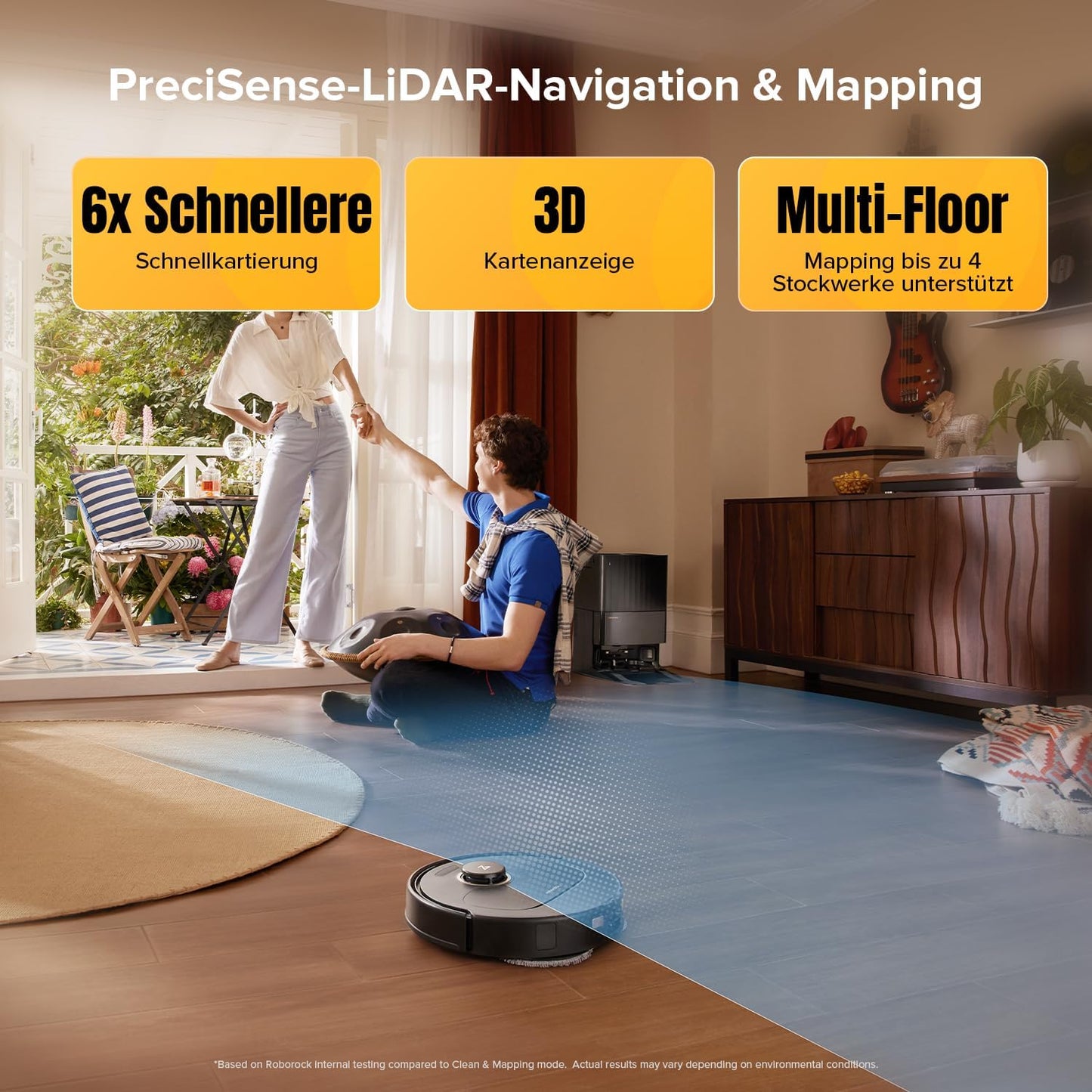 roborock Qrevo S5V Saugroboter mit Wischfunktion&Hebarem Wischmopp, 12.000Pa Saugkraft, Zero-Tangle System, Warmlufttrocknung, Intelligente Hindernisvermeidung, Multifunktions-Dockingstation (Schwarz)