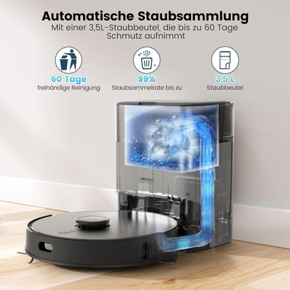 AIRROBO T20+ Saugroboter mit Wischfunktion, 3.5L Staubsauger Roboter mit Absaugstation, 180Min Laufzeit, LiDAR Navigation, Starke Saugkraft ideal für Teppich und Tierhaare, APP Steuerung