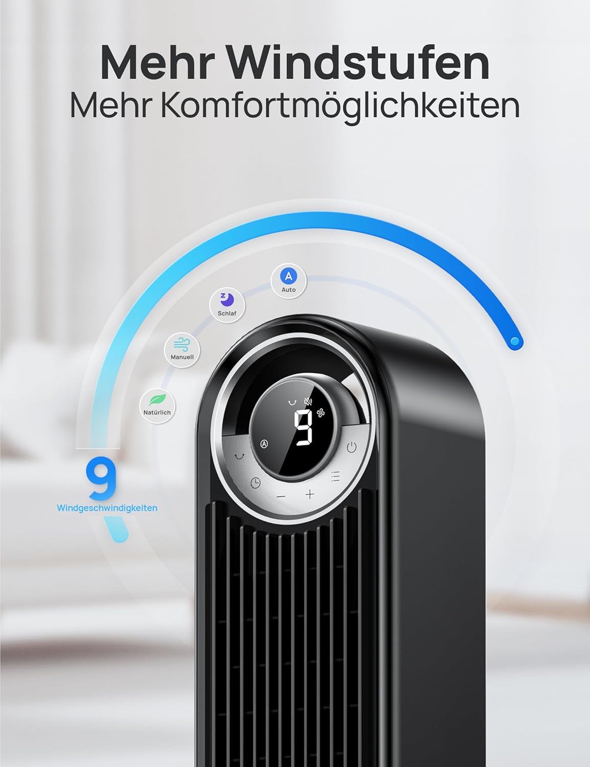 Dreo Smart Leiser Turmventilator mit Kühlung, 106cm WiFi Alexa Tower Fan, 90° oszillierender Ventilator, Fernbedienung 9-Geschwindigkeit 4 Modi 12 Std Timer Sprachsteuerung, Cruiser Pro T2S, Schwarz