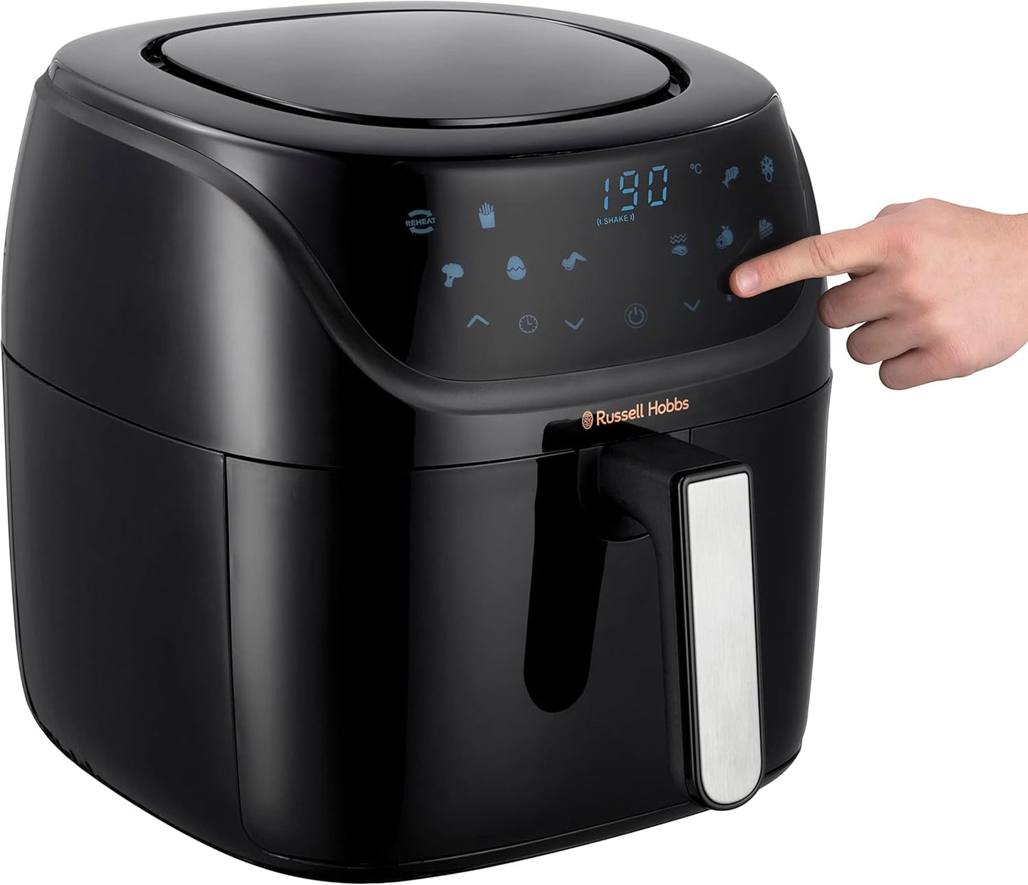 Russell Hobbs Heißluftfritteuse XXL 8L Rapid AirFryer [kompaktes Gehäuse,7 Kochfunktionen,10 Programme] SatisFry (spülmaschinenfest, max 220°C, Fritteuse ohne Öl, Grillen, Backen, Braten) 27170-56