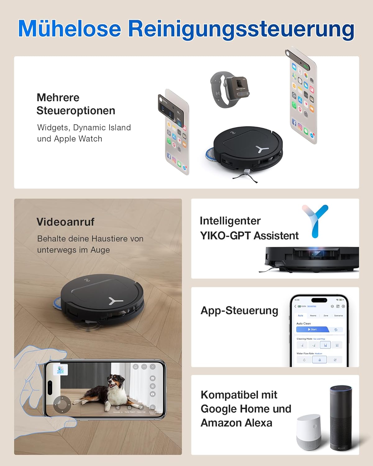 ECOVACS DEEBOT T50 PRO Omni Saugroboter mit Wischfunktion, Ausfahrende Seitenbürste und Wischmopp, 15.000 Pa, T30 PRO OMNI-Upgrade, Auto Zugabe von Reinigungslösung, Moppwäsche mit 75°C heißem Wasser