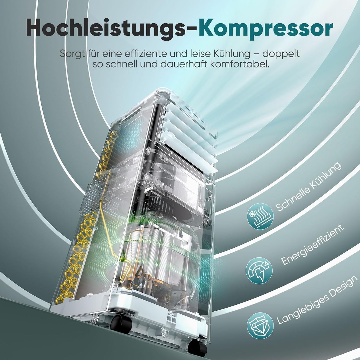 Klimaanlage Mobil 9000 BTU, 3-in-1 Mobile Klimaanlage mit Abluftschlauch,Kühlen,Entfeuchten, Luftzirkulation, LED Display&Fernbedienung, 24h-Timer, Leise&Energieeffizient, Für Räume bis zu 88 m³(33㎡)