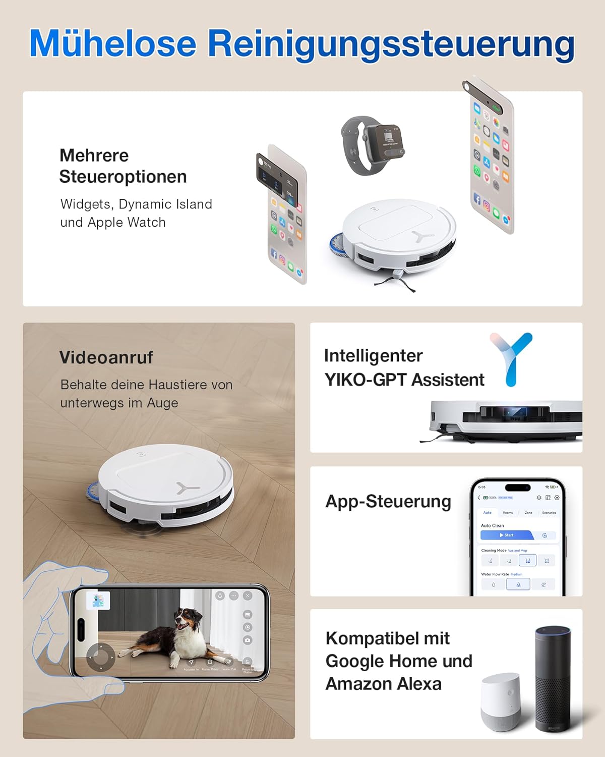 ECOVACS DEEBOT T50 PRO Omni Saugroboter mit Wischfunktion, Ausfahrende Seitenbürste und Wischmopp, 15.000 Pa, T30 PRO OMNI-Upgrade, Auto Zugabe von Reinigungslösung, Moppwäsche mit 75°C heißem Wasser