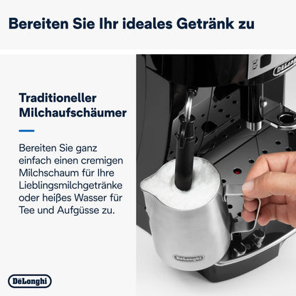 De'Longhi Magnifica S ECAM 22.110.B Kaffeevollautomat mit Milchaufschäumdüse für Cappuccino, mit Espresso Direktwahltasten und Drehregler, 2-Tassen-Funktion, 1,8 Liter Wassertank, Schwarz/Silber