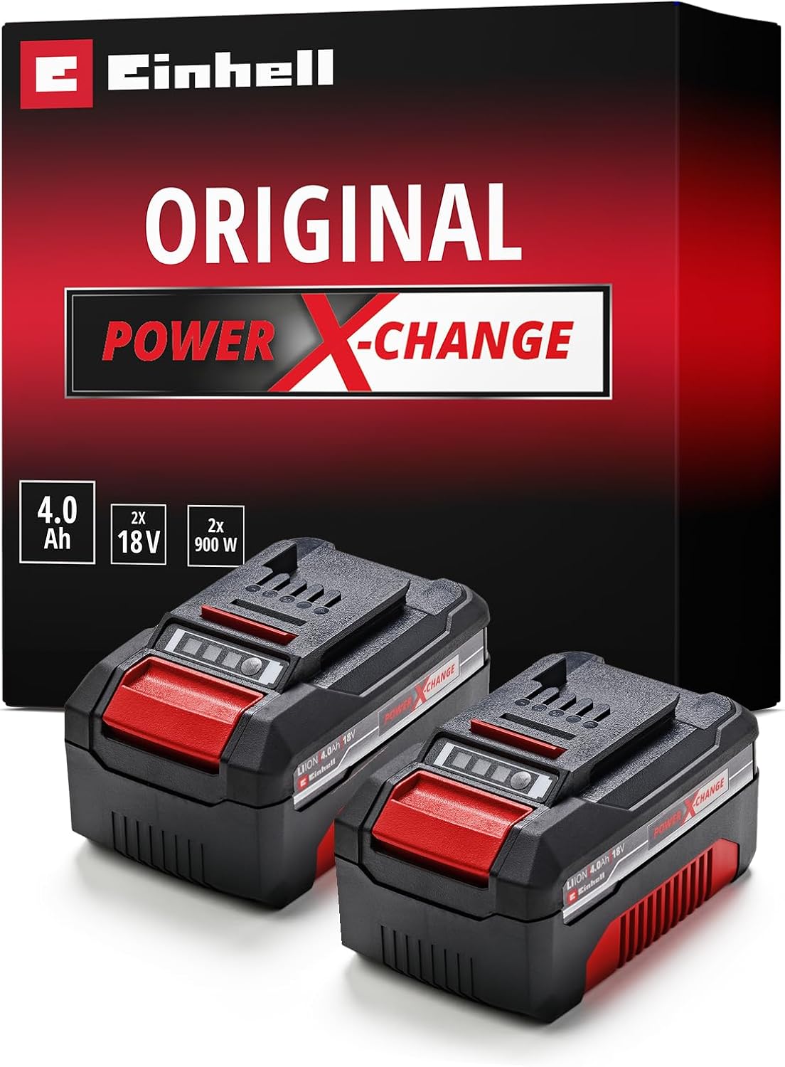 Original Einhell Akku PXC-Twinpack 4,0 Ah Power X-Change (Li-Ion, 18 V, 2x 4,0 Ah, für alle PXC-Geräte geeignet, proaktives Batteriemanagement, situativ angepasste Ladezyklen)