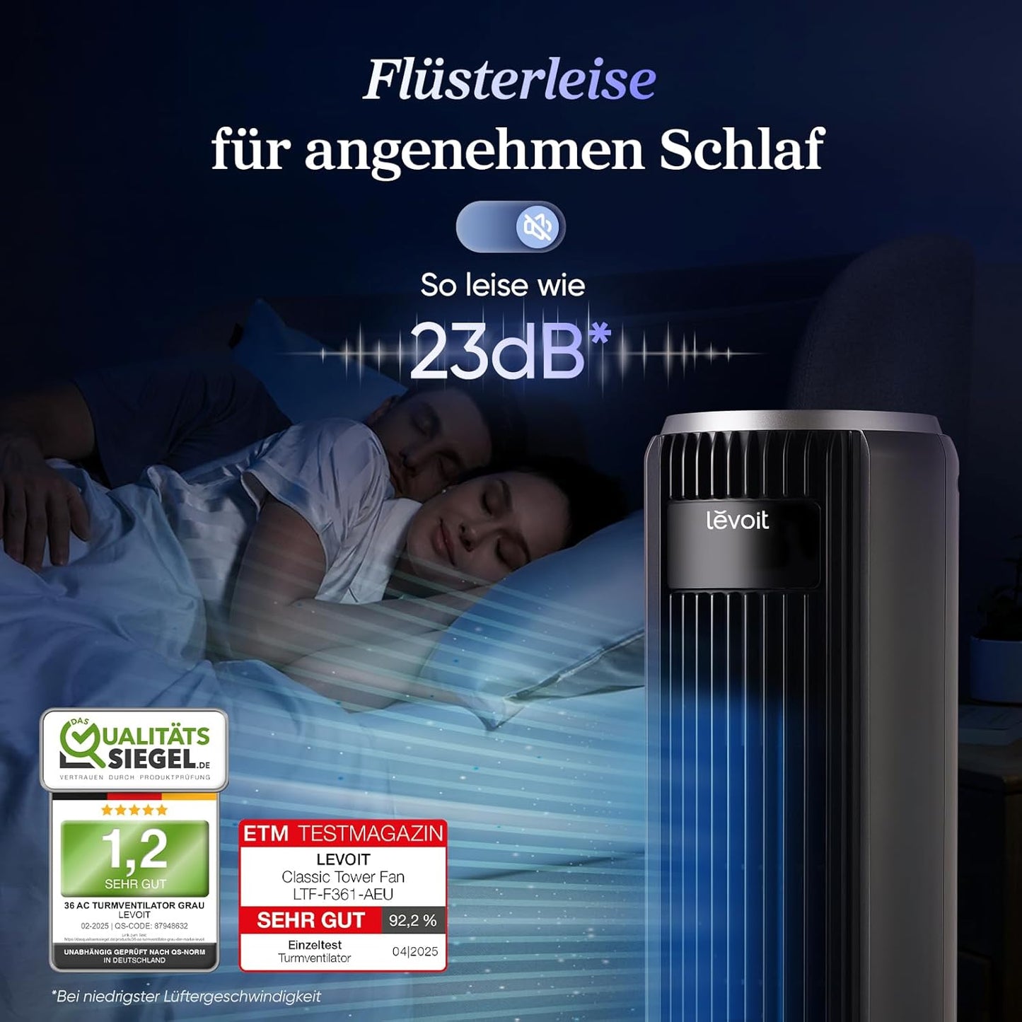 Levoit - Ventilator Leise - Turmventilator mit Kühlung - Tower Fan mit Fernbedienung - Oszillierender Säulenventilator mit Fortschrittlichem Schlafmodu - 5 Geschwindigkeiten 4 Modi 12Std Timer - Grau