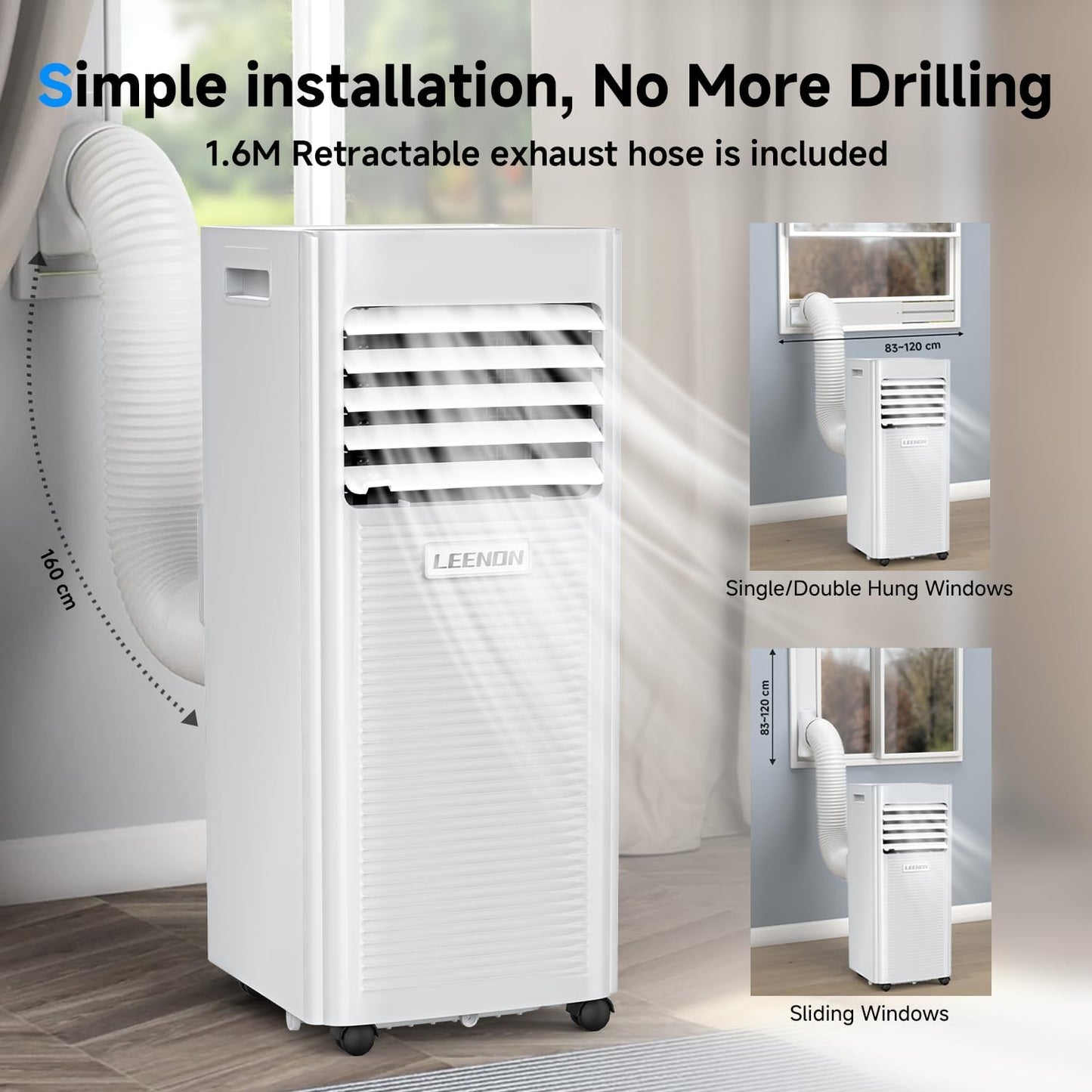 Klimaanlage Mobil 9000 BTU, LEENON Mobil Klimagerät 4 in 1 Kühlen Entfeuchten Ventilato& Schlafmodus, 2.6KW Mobile Klimaanlage mit Abluftschlauch, Fernbedienung/24h Time für Zuhause Bür bis zu 35 m²