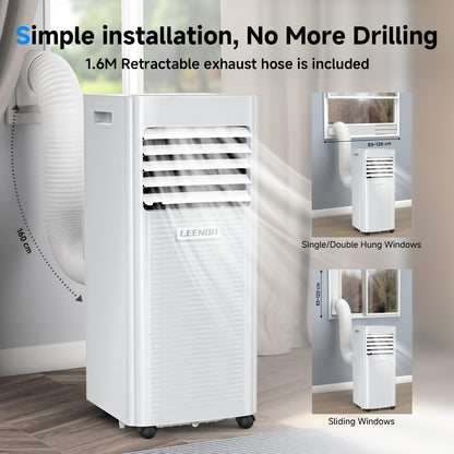 Klimaanlage Mobil 9000 BTU, LEENON Mobil Klimagerät 4 in 1 Kühlen Entfeuchten Ventilato& Schlafmodus, 2.6KW Mobile Klimaanlage mit Abluftschlauch, Fernbedienung/24h Time für Zuhause Bür bis zu 35 m²