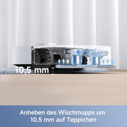 Mova E30 Ultra Roboterstaubsauger und -wischer mit automatischer Entleerung und Selbstreinigung des Wischers, 7.000Pa Saugleistung, 10,5 mm Wischeranhebung, Ultraschall-Teppicherkennung