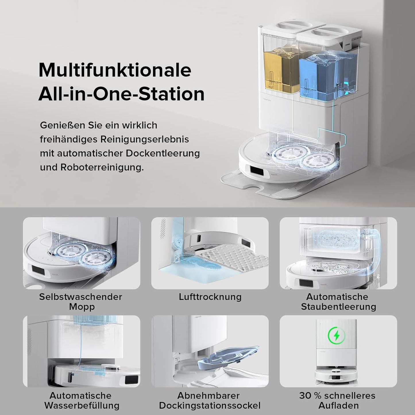 roborock Qrevo Serie Saugroboter mit Wischfunktion, 8000Pa Saugkraft(verbessert von Qrevo S), Anti-Verfilzungs-Seitenbürste, Hindernisvermeidung, LiDAR-Navigation, All-in-One Dock, Weiß(QV 35A Set)