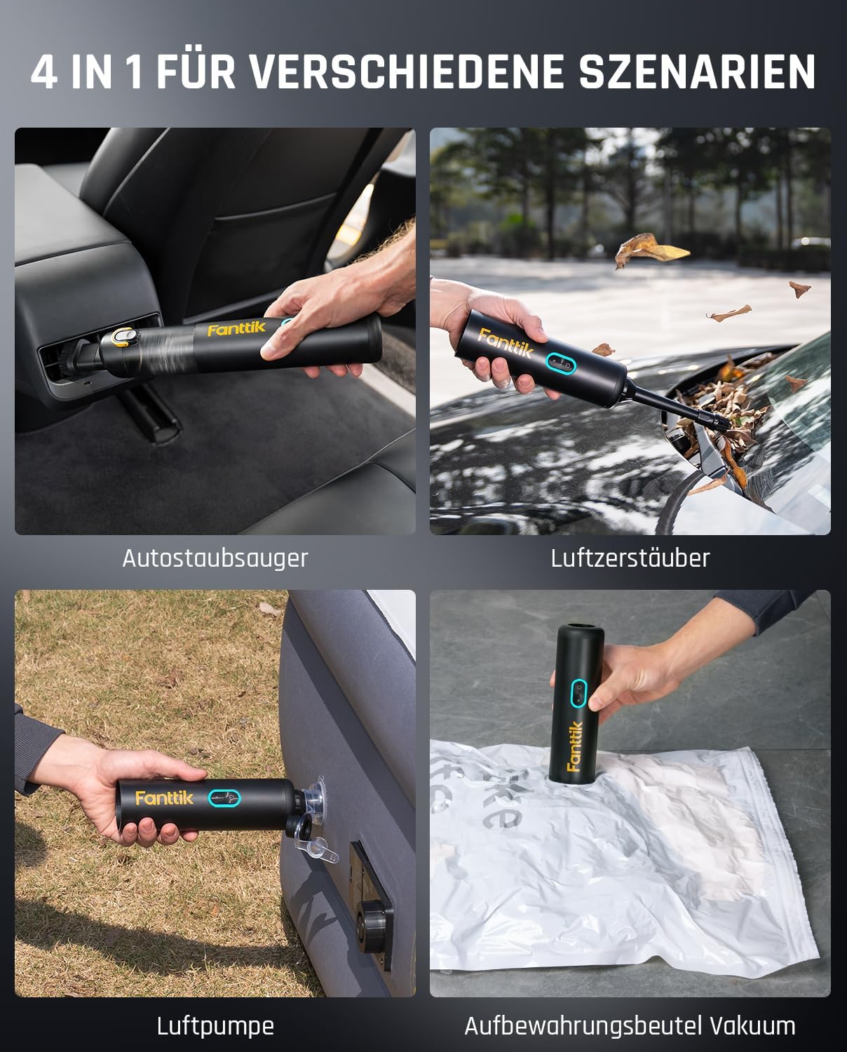 Fanttik Slim V8 Apex Akku-Autostaubsauger mit hoher Leistung, 19000 Pa/45 AW, RobustClean™-Handstaubsauger 4-in-1-Mini-Luftgebläsepumpe, Tragbarer Staubsauger für Auto, Bürotisch, Tastaturen