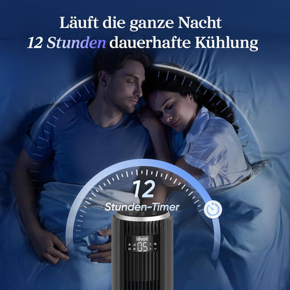 Levoit - Ventilator Leise - Turmventilator mit Kühlung - Tower Fan mit Fernbedienung - Oszillierender Säulenventilator mit Fortschrittlichem Schlafmodu - 5 Geschwindigkeiten 4 Modi 12Std Timer - Grau