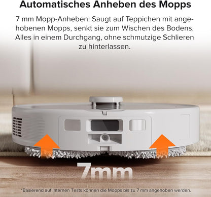 roborock Qrevo Saugroboter mit Wischfunktion, 5500Pa Saugkraft, 3D-Kartierung, Doppeldrehmopps Wischroboter automatische Wasser-Befüllung, Entleerung, Staubbeutel-Entleerung, Reinigung(Weiß)