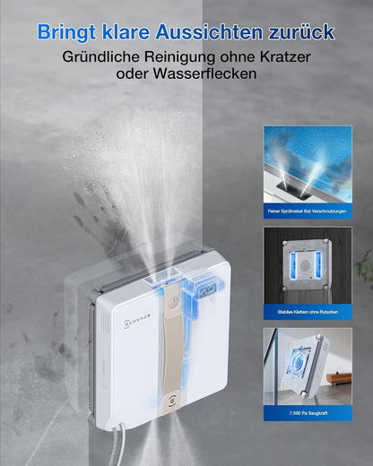 ECOVACS WINBOT MINI Fensterputzroboter, kompaktes Design, Doppel-Düsen mit Ultraschall-Zerstäubung, 9-Stufen-Schutzsystem, intelligente Pfadplanung, 4 Reinigungsmodi, Anti-Rutsch-System, Weiß