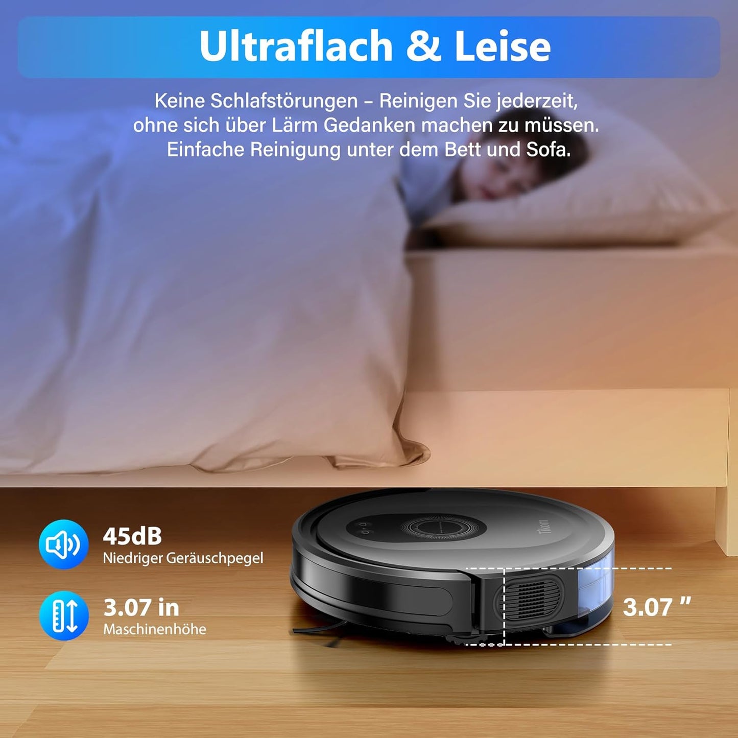 Tikom Saugroboter mit Wischfunktion 2 in 1, G8000 Max Staubsauger Roboter, 5000Pa Starke Saugkraft Roboterstaubsauger, Selbstaufladend, WLAN, 150Mins Max, Ideal für Tierhaare, Teppich, Hartboden