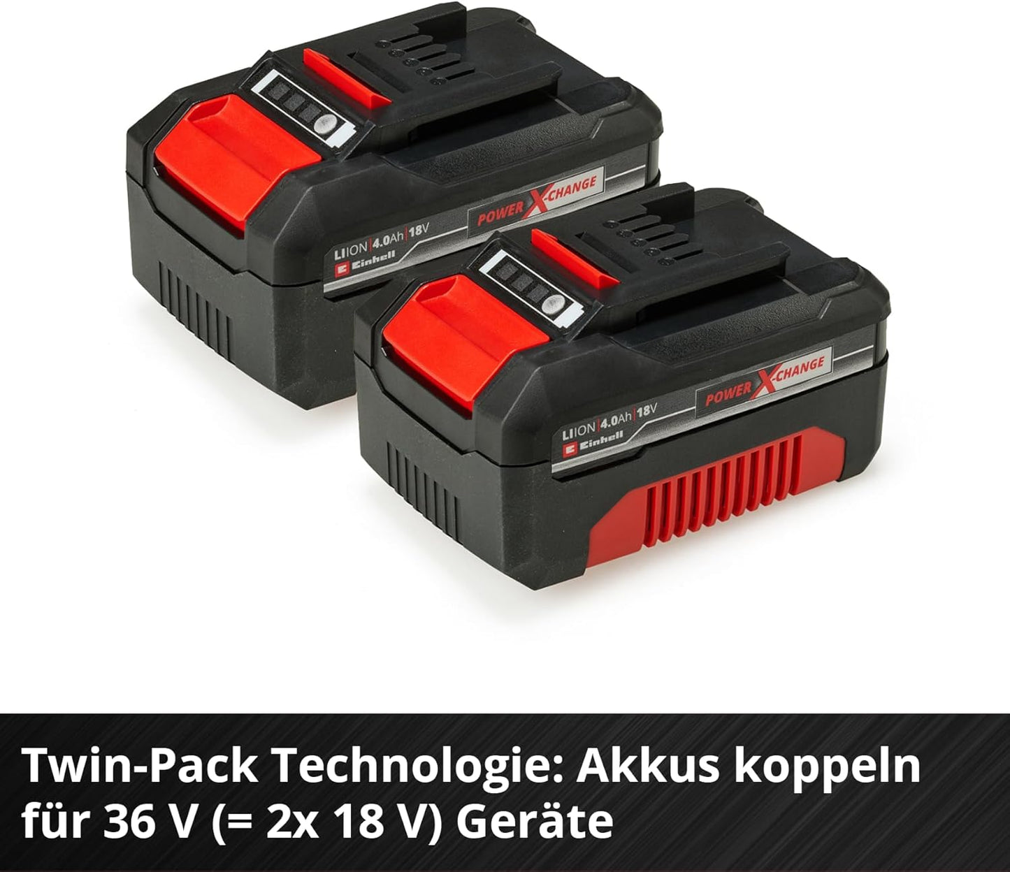 Original Einhell Akku PXC-Twinpack 4,0 Ah Power X-Change (Li-Ion, 18 V, 2x 4,0 Ah, für alle PXC-Geräte geeignet, proaktives Batteriemanagement, situativ angepasste Ladezyklen)