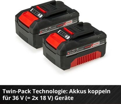 Original Einhell Akku PXC-Twinpack 4,0 Ah Power X-Change (Li-Ion, 18 V, 2x 4,0 Ah, für alle PXC-Geräte geeignet, proaktives Batteriemanagement, situativ angepasste Ladezyklen)