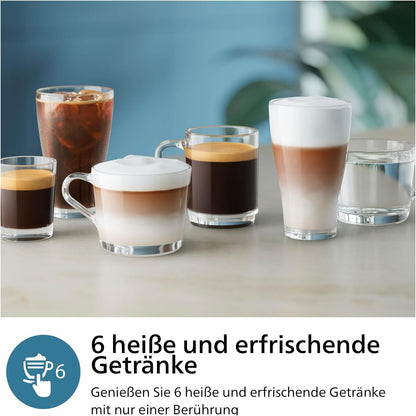 Philips 3300 Series Kaffeevollautomat - 6 Getränke, Modernes Farb-Touchscreen-Display, LatteGo-Milchsystem, SilentBrew, 100% Keramikmahlwerk, AquaClean Filter. Schwarzchrom (EP3347/90)