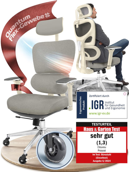 CLOUVOU CleverSeat Bürostuhl Ergonomisch [TESTSIEGER] Schreibtischstuhl 100% individuell einstellbar | Büro Stuhl & Gaming Stuhl | Computerstuhl Home Office Chair Ergonomic | Drehstuhl 150 kg
