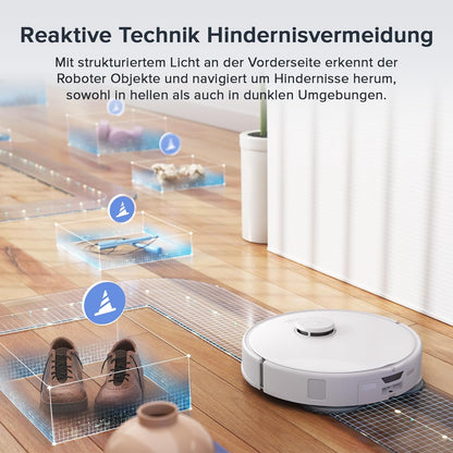 roborock Qrevo Curv S5X-Set Saugroboter mit Wischfunktion Absaugstation, Dual Anti-Tangle-System, 18.500 Pa Saugkraft, 75°C Heißwasser-Moppwäsche, Intelligente Schmutzerkennung, All-in-One-Dock (Weiß)