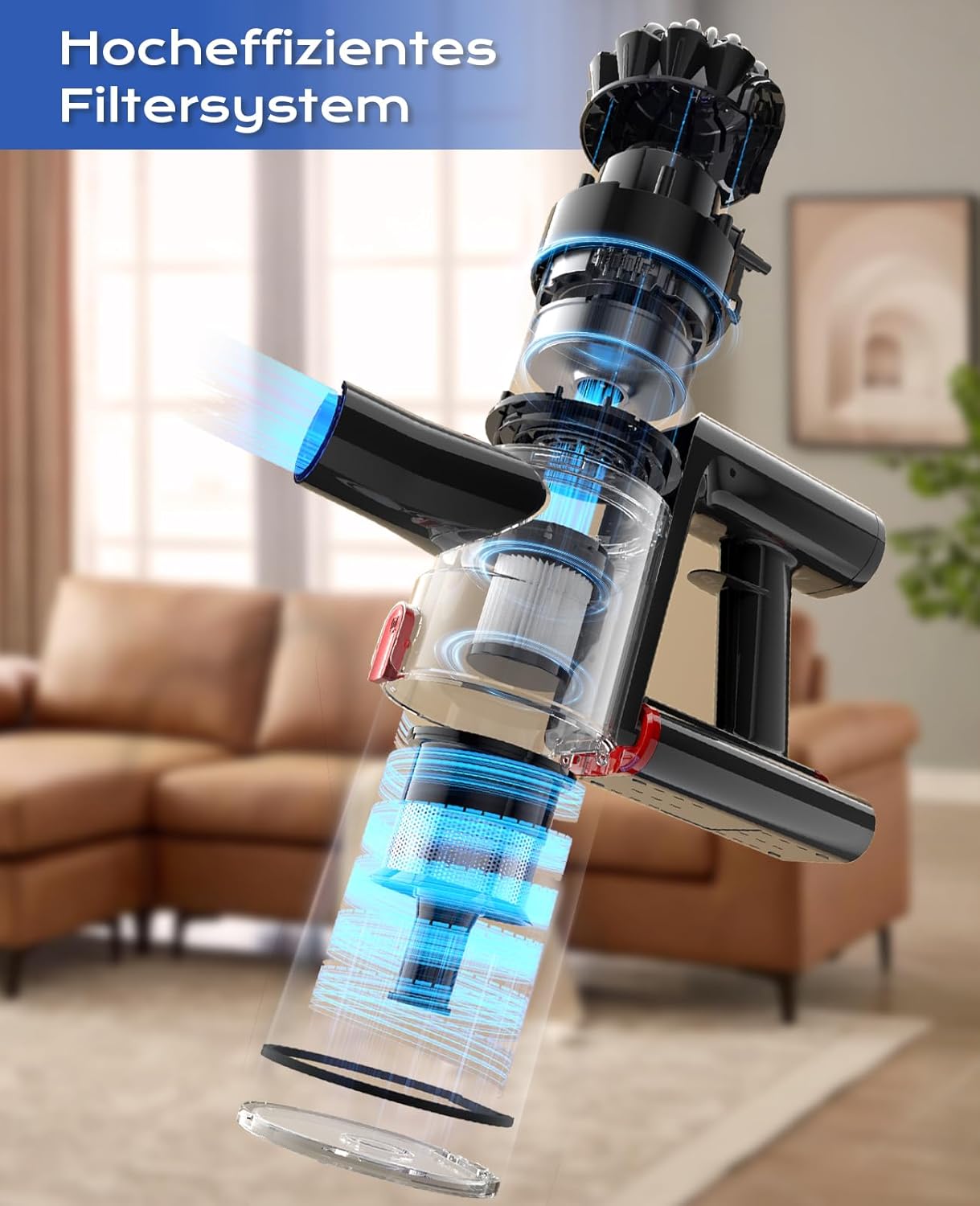 Ivormentico Akku Staubsauger, Staubsauger Kabellos 50Mins/40KPA/450W, Akkustaubsauger mit Geen LED, Kabelloser Staubsauger mit Aufgerüstete Bodenbürste, Staubsauger Akku für Tierhaare, Dunkelblau