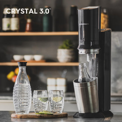 SodaStream Wassersprudler CRYSTAL 3.0 mit Quick-Connect CO2-Zylinder| inkl. 2x 0,8L CRYSTAL Glasflasche | Farbe: Titan