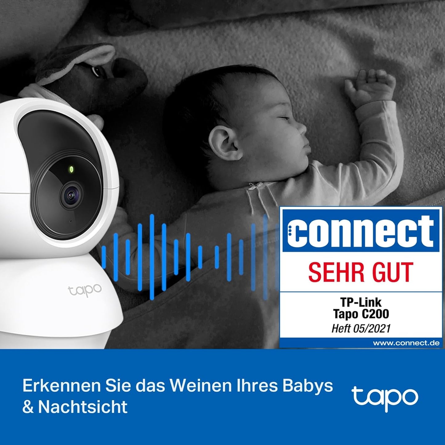 Tapo TP-Link C200 360°-WLAN-Überwachungskamera für den Innenbereich, FHD 1080P, Nachtsicht, Bewegungserkennung, Zwei-Wege-Audio, kompatibel mit Alexa und Google Assistant, für Babys/Haustiere