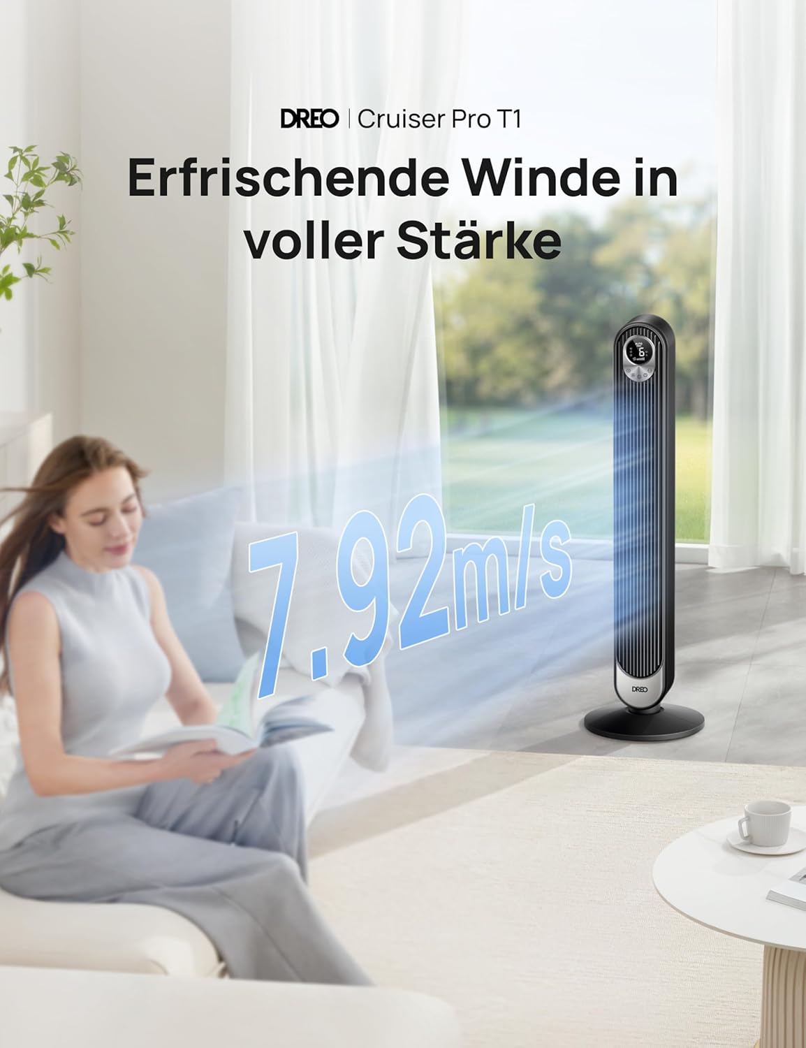 Dreo 20dB Turmventilator Leiser, 9M Windentfernung Ventilator mit Kühlung Fernbedienung, 6 Geschwindigkeitstufen 4 Modi, 90° Oszillierender Stand Ventilatoren für Schlafzimmer, Tower Fan mit 12H Timer