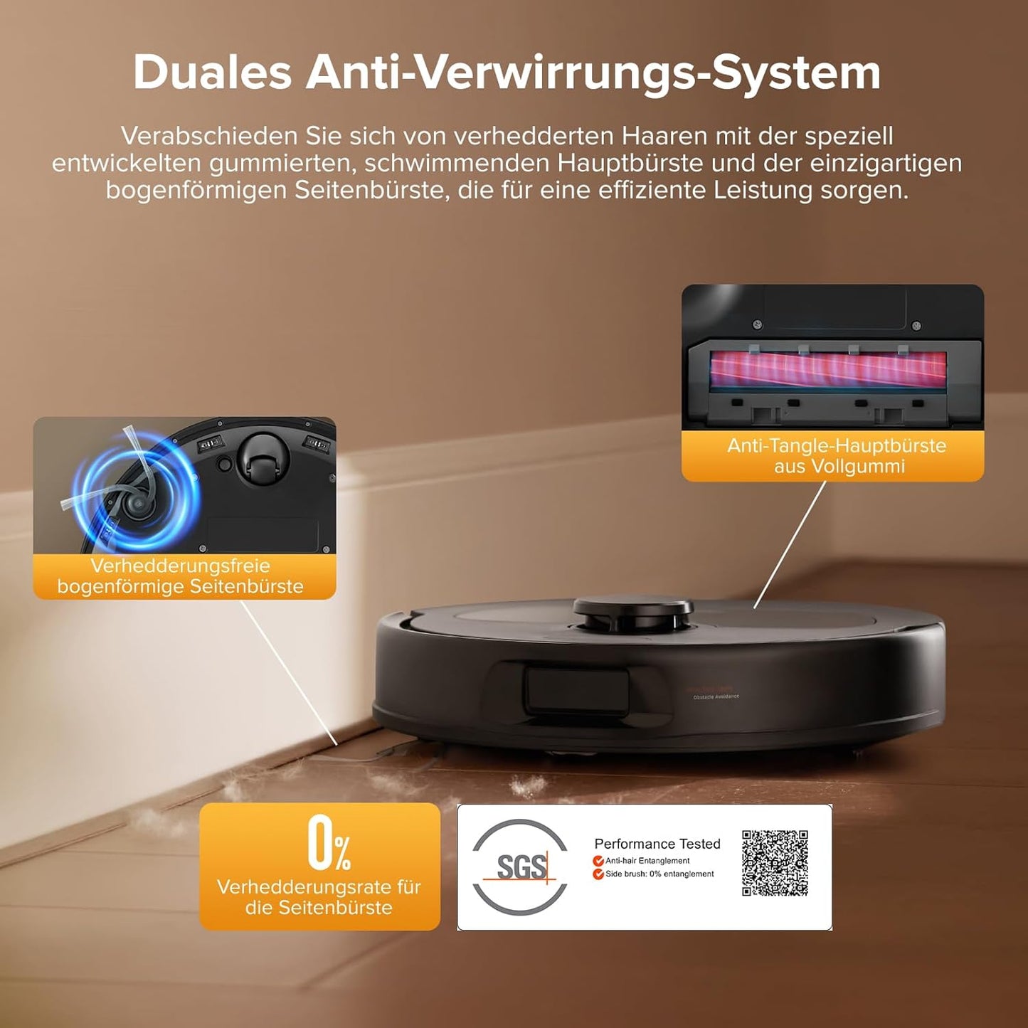roborock QV 35S-Set Saugroboter mit Wischfunktion, 10.000 Pa HyperForce Saugkraft, Anti-Tangle-Bürsten, Anhebbare Schleudermopps, Intelligente Hindernisvermeidung, All-in-One Dock (Schwarz)