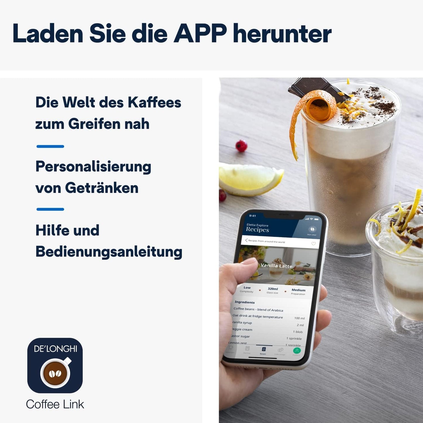 De'Longhi Eletta Explore Cold Brew ECAM452.67.G Kaffeevollautomat mit LatteCrema Milchsystem, Heiße & Kalte Getränke auf Knopfdruck, 3,5 Zoll TFT Touchscreen Farbdisplay, inkl. Kaffeekanne, Dunkelgrau