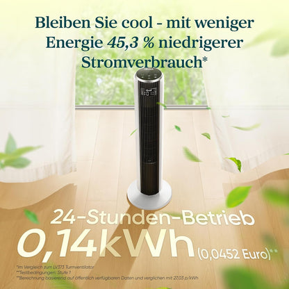 Levoit - DC Motor Turmventilator - 20dB sehr leiser Ventilator - 4 Modi/12 Stufen/12 Std Timer - Fan mit Fernbedienung & Kühlung - Tower Fan mit 7,9m/s Geschwindigkeit - 24W Standventilator